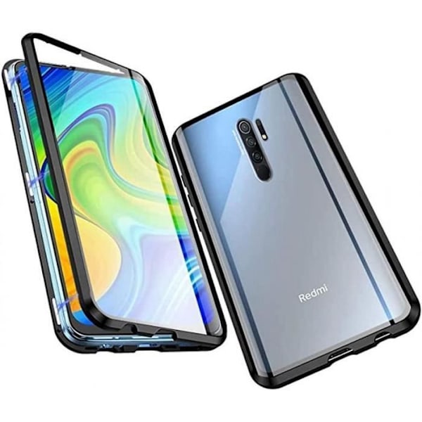 Beskyttelsesetui til Redmi 9 - E.F.CONNECTION - Magnetisk hærdet glas - Sort Svart
