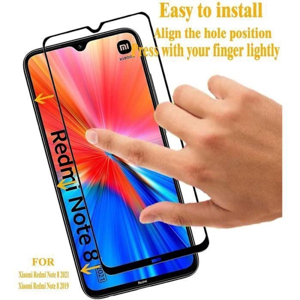Skärmskydd - E.F.CONNECTION - för Redmi Note 8T - Härdat glas - Anti-fingeravtryck - Set om 3 Transparent med svart kant