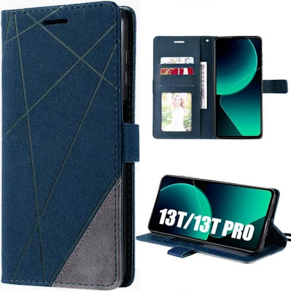 Coque - Xiaomi - 13T/13T Pro - Mørkeblå - Stødabsorberende - PU-læder - Justerbart Stativ Marinblå