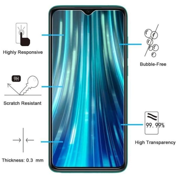 Pakke - 2 hærdet glasbeskyttelse til Redmi Note 8 Pro højmodstandsskærmfilm Transparent