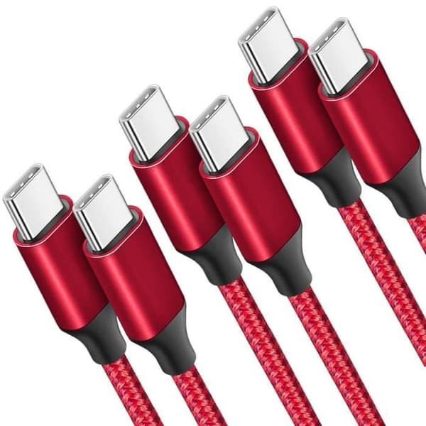 3x USB-C till USB-C-kabel för iPhone 16 Pro, 16 Pro Max, 16 Plus, 16e, iPhone 15 - Röd nylonflätad 1M Röd