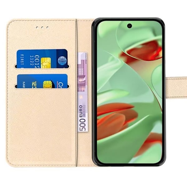 Fodral + 2 härdade glasögon för Google Pixel 9 Pro, Anti-Scratch Card-hållare 360 graders skydd PU Läder Guld