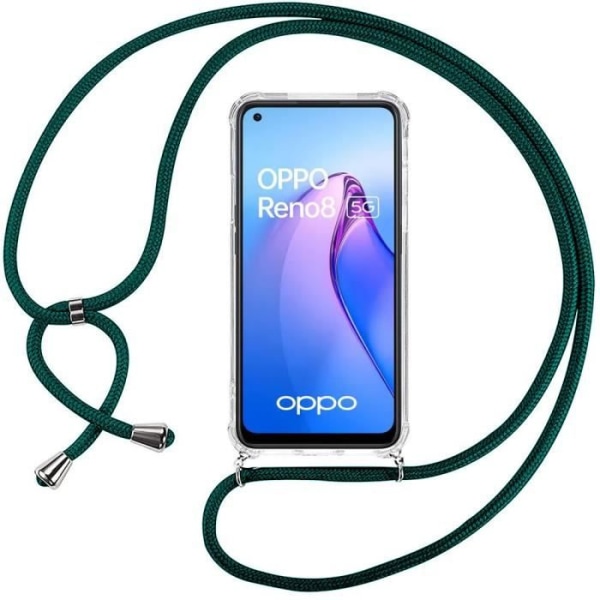 Telefonkedjefodral till OPPO Reno 8 5G Anti-Scratch Transparent Inkluderad kedja Nattgrön Transparent-midnattsgrön