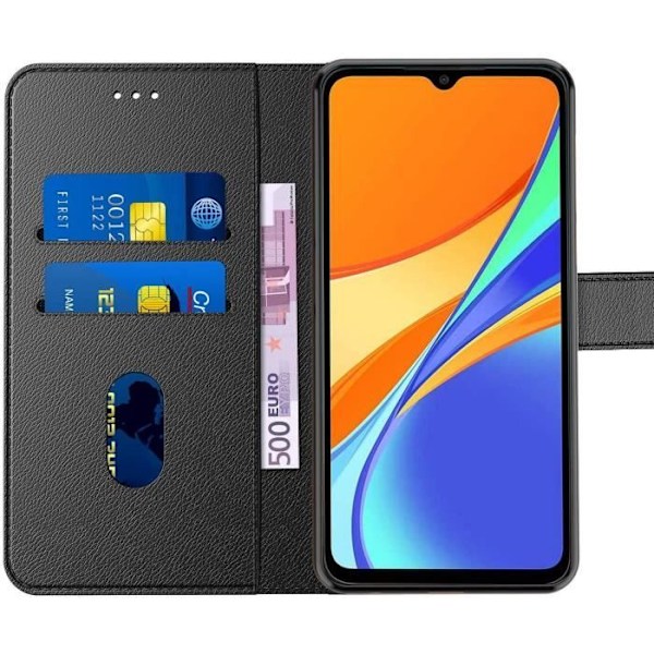 Fodral för Redmi 9C (5,7") härdat glas ingår Svart lädereffekt Trendig design Magnetstängning Förstärkt kant Svart
