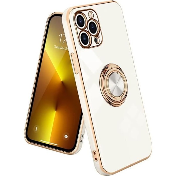 Ringfodral för iPhone 13 Pro Max (6,7") Vit elegant mjuk guldkant Lyx Stötsäker Anti-Scratch Vit