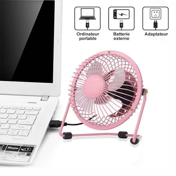 USB-fläkt - E.F.CONNECTION - Mini Fläkt - Tyst - Svängbar - Rosa Rosa