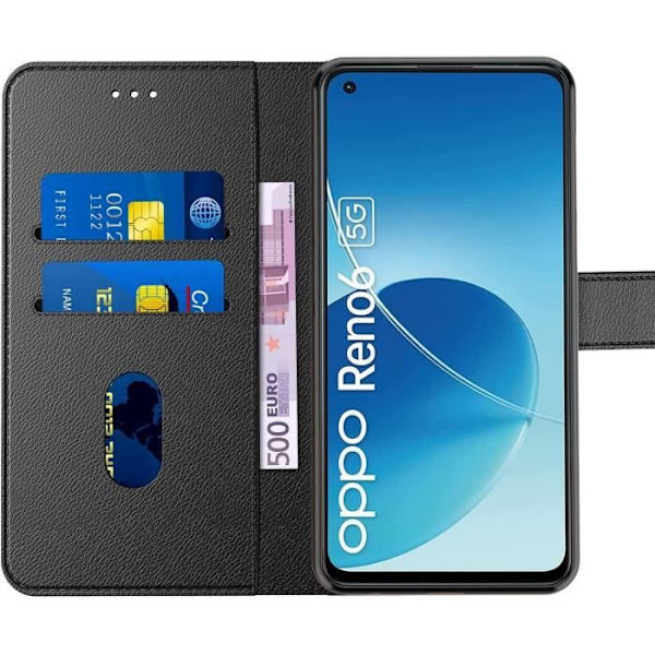 Fodral till OPPO Reno 6 - Helsyntetisk läderklaff Svart Svart