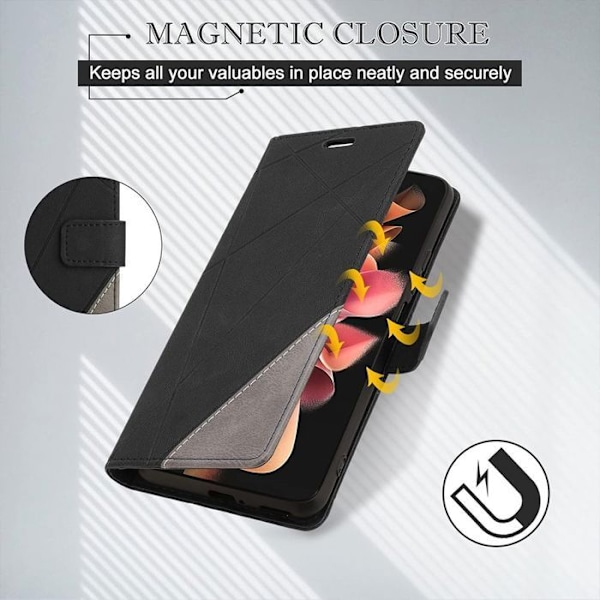 Fodral för Xiaomi Redmi 14C - Läderlook, Repbeständig, Stötabsorberande Skydd 360° - Svart Svart