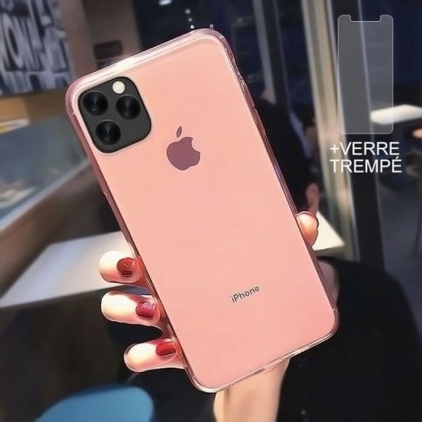 Coque til iPhone 12 - E.F.CONNECTION - Silikone - Skærmbeskyttelse - Lyserød Semi-gennemsigtig Rosa halvtransparent