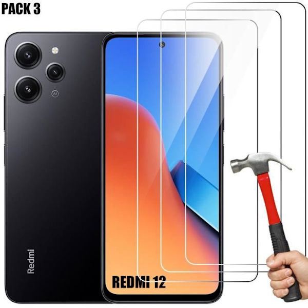 [3 stycken] Härdat glas för Xiaomi Redmi 12 5G -4G, 9H Stötsäkert transparent skärmskydd (ej för Redmi Note 12) Transparent