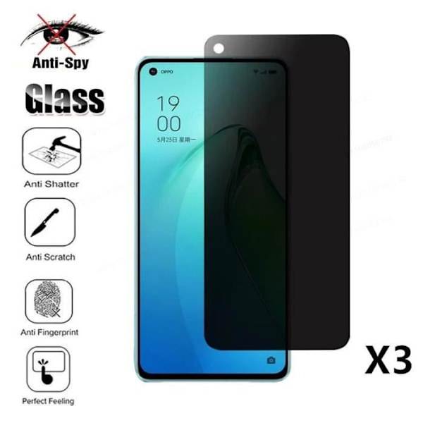 [3 styk] Anti-spion hærdet glas til OPPO Reno 8 5G - E.F. CONNECTION - Stødsikker beskyttelse - Sort Svart
