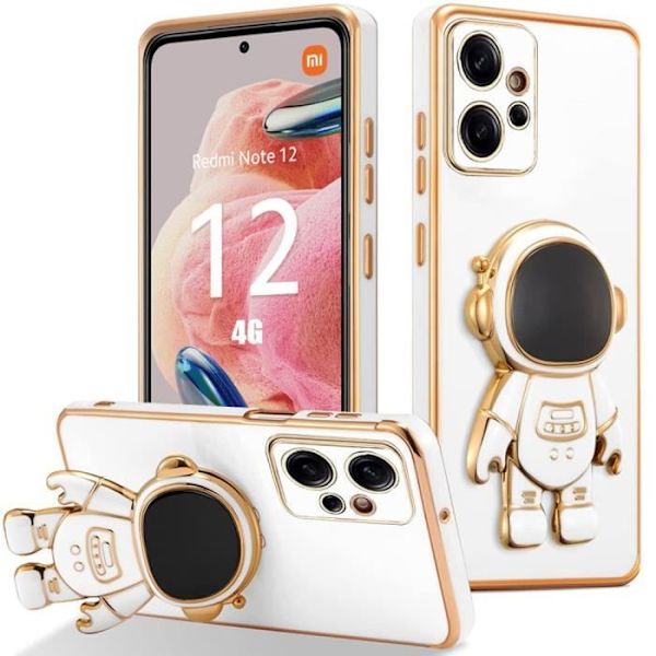 Siliconefodral - E.F.CONNECTION - För Xiaomi Redmi Note 12 4G - Stötsäker - Justerbart Stöd - 3D Astronaut Vit