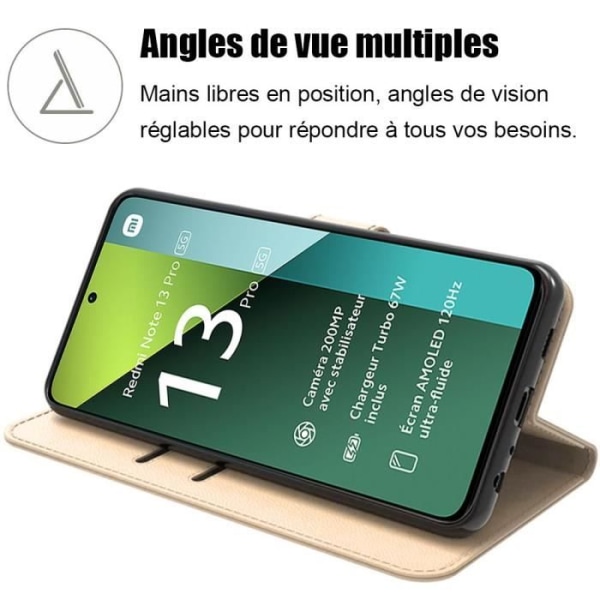 Coque - Xiaomi - Redmi Note 13 Pro 5G - Guld - Syntetisk Læder og TPU - Støttefunktion gyllene