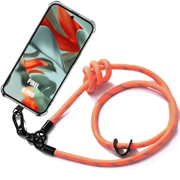 Lanyardfodral för Google Pixel 9 Pro, stötsäkert förstärkt skydd med Robust Lanyard Orange