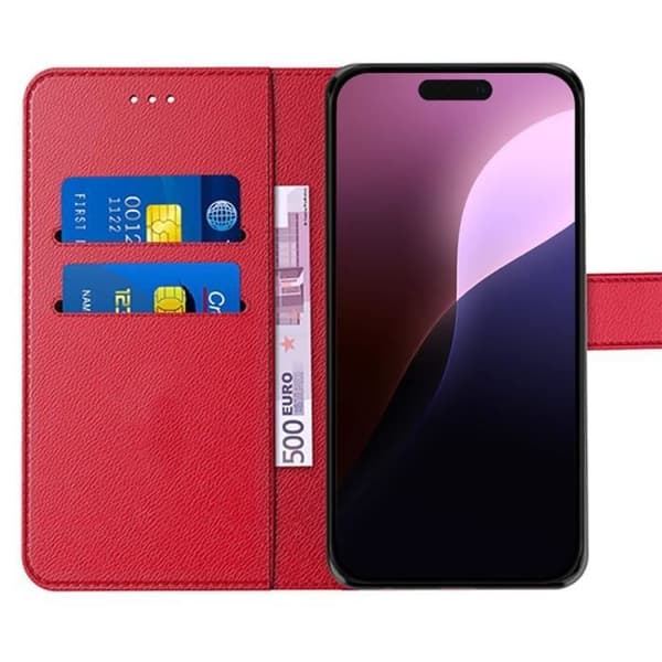 Coque - E.F.CONNECTION - för iPhone 16 Pro - PU-läder - Stötabsorberande - Plånbok Röd