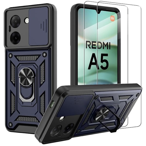 Coque til Xiaomi Redmi A5, Stødabsorberende med Hårdt Bagagerum og Forstærket Kant - Mørkeblå + 2 Tempereret Glas marinblå
