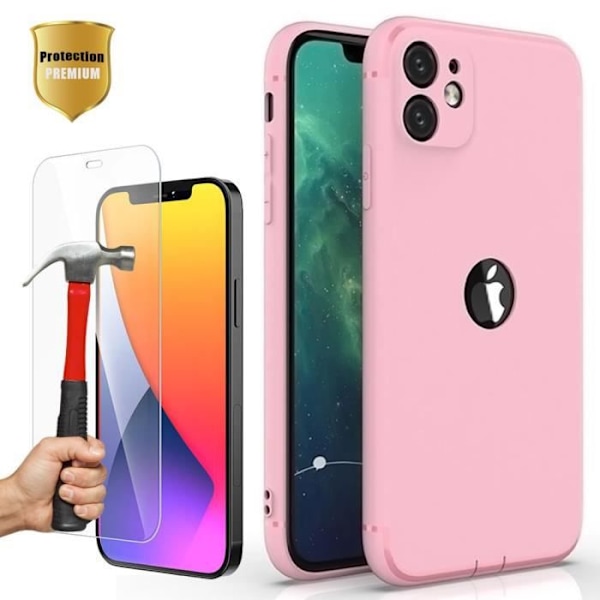 Ensemble skal + härdat glas - iPhone 13 - Matt Rosa - Mjuk - Flexibel - 6,1 tum Rosa