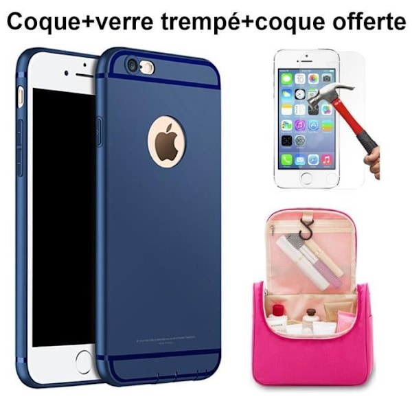 iPhone6Plus/6SPlus Pack - Marinblått silikonfodral + härdat glas + gratis väska