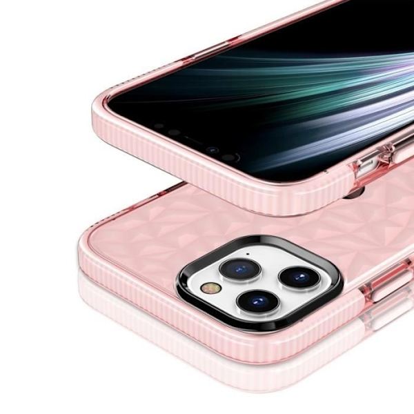 Silikonfodral för iPhone 12 Pro Max, 3D Diamond Pattern Solid Shockproof Protection - Rosa Rosa