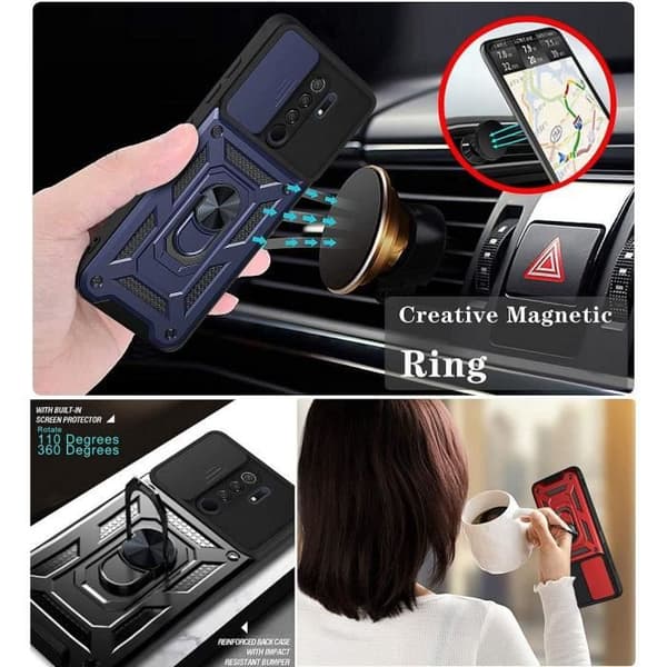 Coque och Härdat Glas - E.F.CONNECTION - För Xiaomi Redmi 9 - Marinblå - Stötsäker - 360° Ringstöd marinblå
