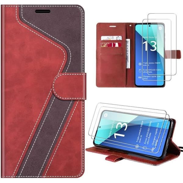 Coque - E.F.CONNECTION - För Xiaomi Redmi Note 13 4G - Röd - Repelsskydd - 2 Härdat Glas Röd