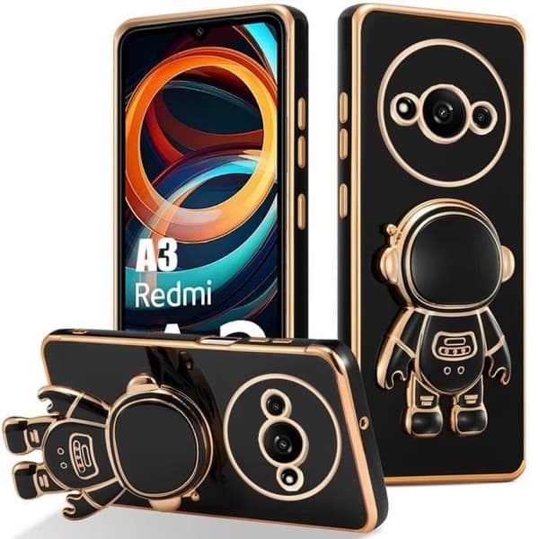 Coque - E.F.CONNECTION - För Xiaomi Redmi A3 - Stötsäker Skydd - Flytande Silikon - 3D Astronaut Stöd Svart