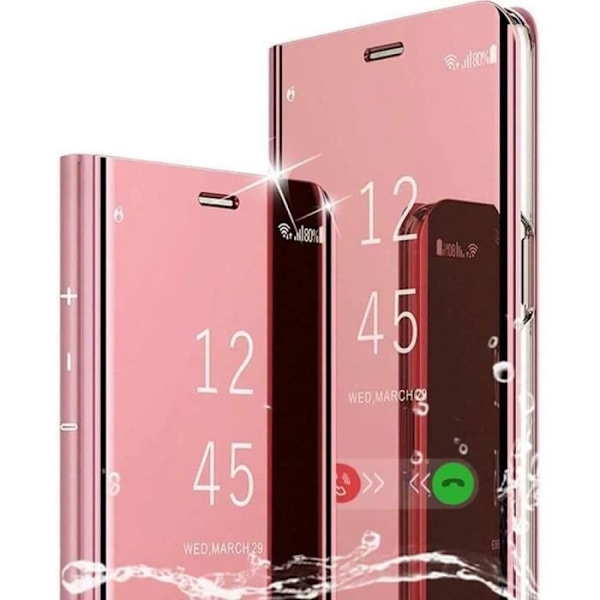 Beskyttelsesetui til Redmi Note 8T - E.F.CONNECTION - Spejleffekt - Gennemsigtig vindue - Rosa - Hærdet glas rosa