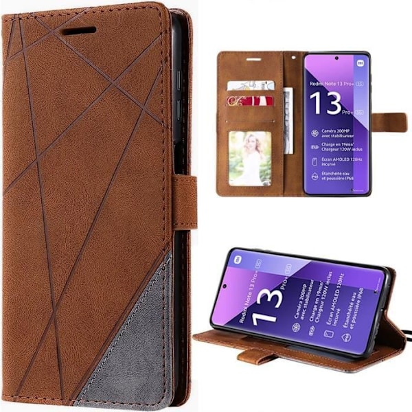 Fodral till Xiaomi Redmi Note 13 Pro+ 5G - Note 13 Pro Plus 5G, Anti-Scratch 360 graders skydd PU Läder Brun