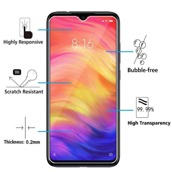 Til Xiaomi Redmi Note 7/ Redmi Note 7 Pro 6.3": 1 skærmbeskytter af hærdet glas TRANSPARENT