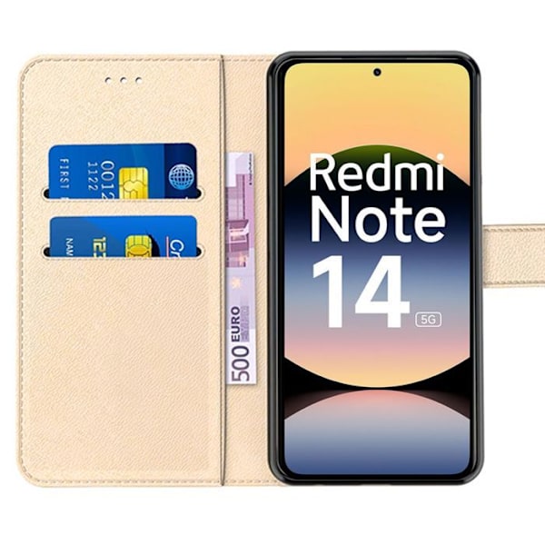 Coque + 2 Glas med Härdat Skydd för Xiaomi Redmi Note 14 5G (inte för 4G) Skydd mot Repor Syntetläder Guld gyllene