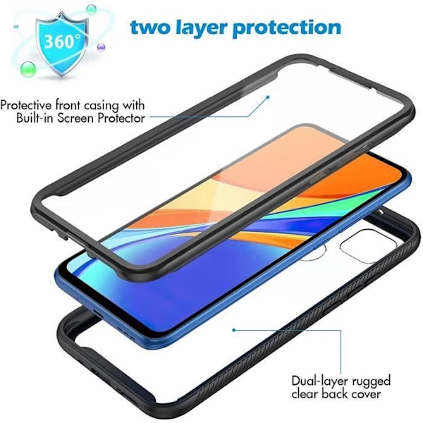 Skyddande skal 360° för Xiaomi Redmi 9C - E.F.CONNECTION - Semi-rigid - Matt - 6,5 tum - Svart Transparent