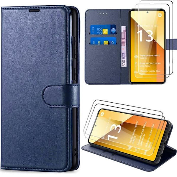 Coque - Xiaomi - Redmi Note 13 5G - PU-läder - Mörkblå - Dubbel skydd marinblå