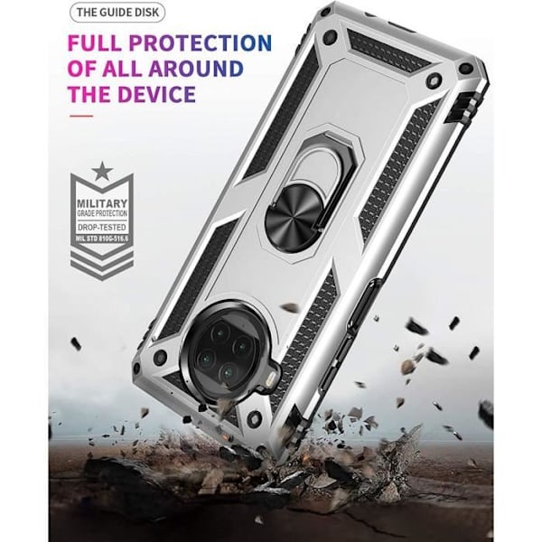 Skyddsskal - E.F.CONNECTION - för Xiaomi 10T Lite - Arméstil - Stötsäker - Bakring - Silverfärgad Silver