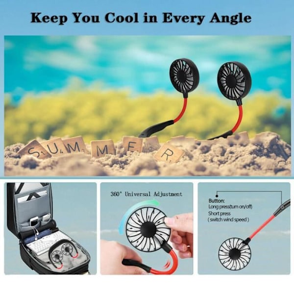 Mini Dual Cooling USB Uppladdningsbar Nackbandsfläkt - Svart