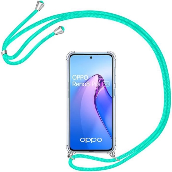 Fodral till OPPO Reno 8 Pro 5G Förstärkt stötsäkert TPU-skydd + rem turkos Transparent-turkos