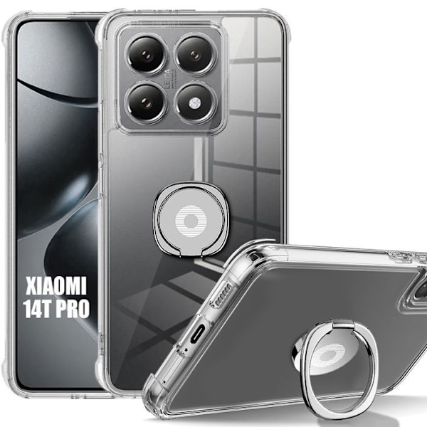 Coque för Xiaomi 14T Pro, Stötsäker Silikon med Stöd Ring Transparent