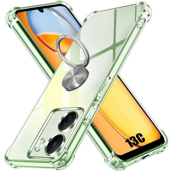 Coque Silikon - E.F.CONNECTION - För Xiaomi Redmi 13C - Transparent - Rotating Ring Stöd - Stötskydd Transparent