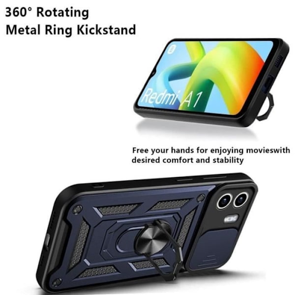 Skyddsskal - E.F.CONNECTION - för Redmi A1/A2 - Mörkblå - Styv - PET, Härdat Glas marinblå