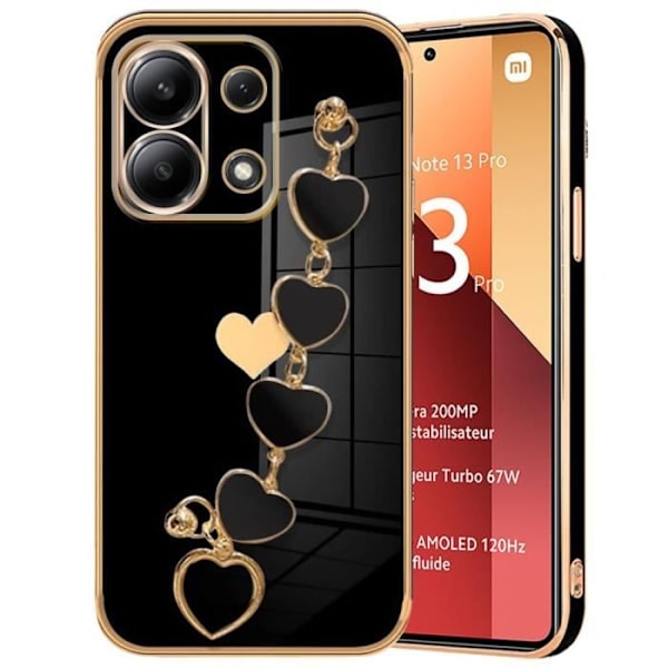 Coque - Xiaomi - Redmi Note 13 Pro 4G - Stötkänslig - Kärleksmönster - Säkerhetsarmband Svart