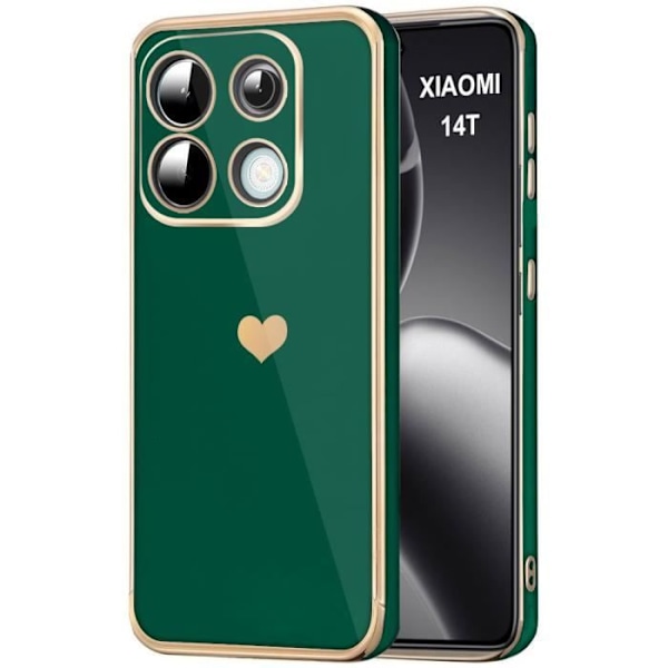 Taske til Xiaomi 14T, beskyttelse med hjertemønster Blød silikone luksus midnatsgrøn