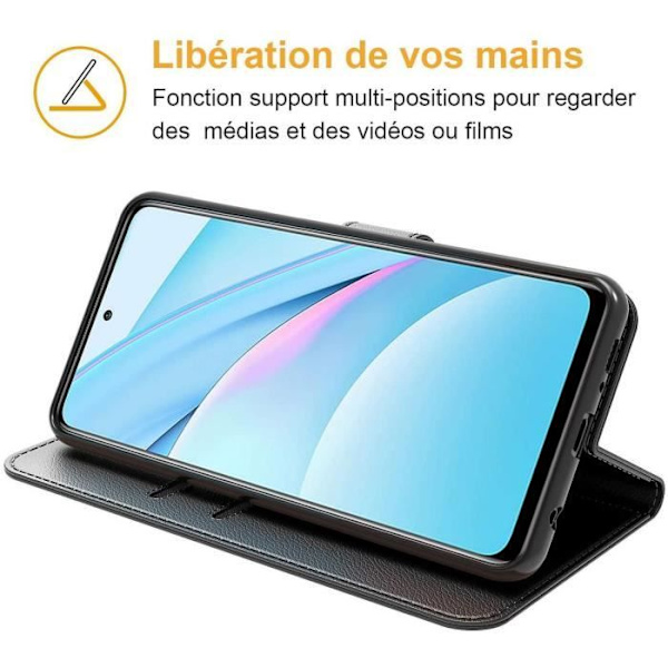 Fodral för Xiaomi Mi10T Lite (6,67") + 2 härdade glasögon Lädereffekt Stötsäker hel plånbok Svart Svart