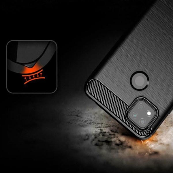 För Xiaomi Redmi 9C- 9C NFC- Redmi 9 (Indien) 6,53": Silikonfodral i kolfiber - SVART + 3 härdat glasfilmer