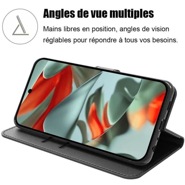 Coque - E.F.CONNECTION - för Google Pixel 9 Pro XL - Skydd med konstläderficka - Stötabsorberande - 2 härdade glas Svart