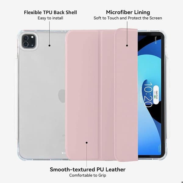 Tablettfodral - E.F.Connection - för iPad Pro 12,9" - Förstärkt Silikon - Härdat Glas - Rosa Ros
