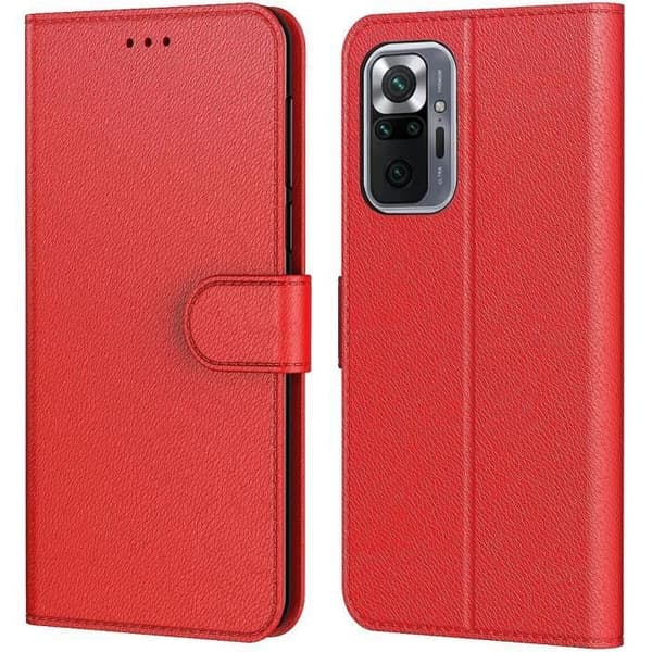 Skyddsskal - E.F.CONNECTION - Redmi Note 10 Pro 4G - Läderlook - Plånbok - Röd Röd