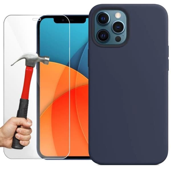 Coque TPU - E.F.Connection - för iPhone 13 Pro (6,1") - Slim Silikon - Marinblå - 2 Härdat Glas marinblå