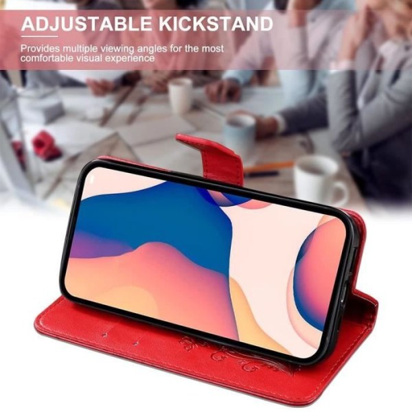 Etui til Xiaomi Redmi Note 13 4G (ikke til 5G) - Rød - Stødsikkert PU-læder og TPU med kortholder og holder, sommerfuglemønster