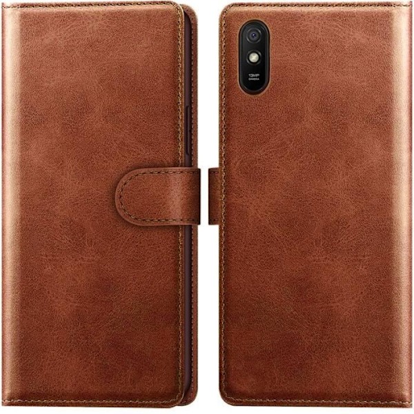 Etui til Redmi 9A Soft Wallet Stødsikker kortholder beskyttelse PU læder - brun kastanj
