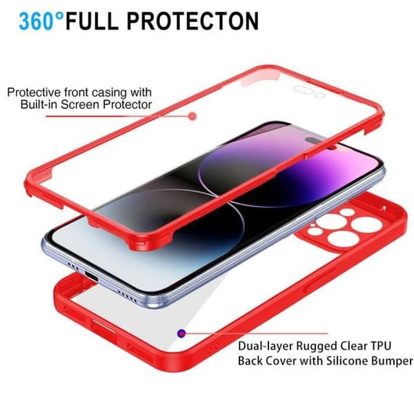 Skyddshölje - E.F.CONNECTION - för iPhone 14 Pro - Röd - Semi-stabil - Heltäckande skydd Röd
