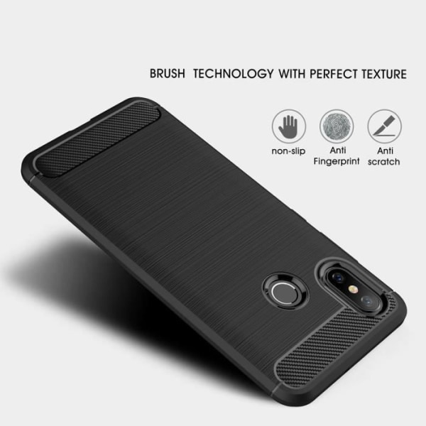 Carbon Fiber Resilient TPU Shockproof Protective Armor Case til Xiaomi Mi 8 6.21" - Sort Svart